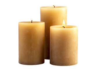 Elegant Cluster of Gold Candles with a Soft Flame. Isolated on a Transparent Background