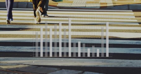 Bar graph animation over blurred pedestrian crossing in urban setting - Powered by Adobe