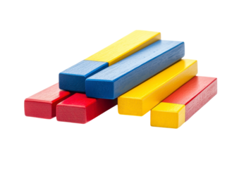 Colorful Wooden Stacking Bars in Red, Blue, and Yellow. Isolated on a Transparent Background