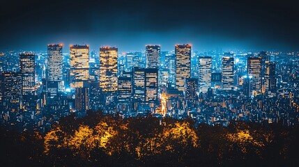 Obraz premium Night City Skyline Panoramic View