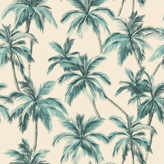Tropical Illustration Showing Many Palm Trees With Various Leafy Details