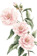 Obraz premium A watercolor painting of delicate pink camellia flowers and leaves