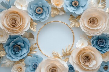 A collection of floral paper designs with a golden circular element