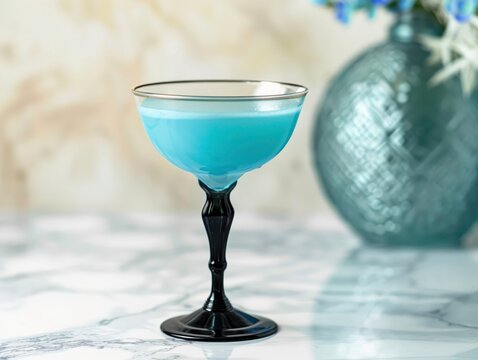 Blue Hawaii in a vintage glass with a black stem
