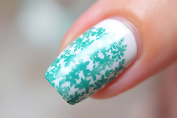 Nail art design application beauty salon stylistic content indoor close-up floral concept