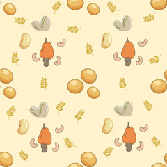 Seeds seamless pattern background. Seeds illustration pattern. Seeds background. Nuts seamless pattern. Perfect for fabrics, textile, wallpaper, and decor