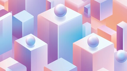 Fototapeta premium Pastel Cityscape 3D Isometric Abstract Background.