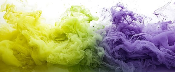 Obraz premium Abstract Swirling Yellow Purple Ink Clouds.