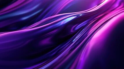 Hyper-detailed 3D render of a fluid holographic iridescent purple curved wave in a deep dark setting, offering a premium gradient design for modern creative projects.