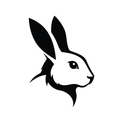 Elegant Black and White Rabbit Head Illustration Perfect for Logos, Prints, and Designs