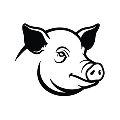 Vector Illustration of a Pig's Head Black and White Design Perfect for Logos, Branding, and Farm-Related Projects
