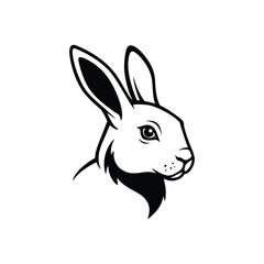 Elegant Black and White Rabbit Head Illustration Perfect for Logos, Branding, and Design Projects