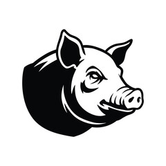 Vector Illustration of a Pig's Head Black and White Design, Perfect for Logos, Mascots, and Branding