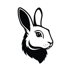 Elegant Black and White Rabbit Head Illustration Perfect for Logos, Prints, and Designs