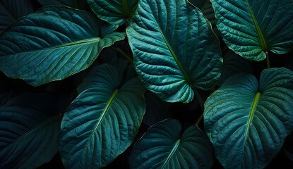 green leaves on a blue background