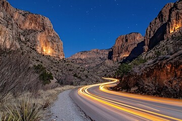 Circular Road Intersection in an Urban Setting Captured With Light Painting Effect