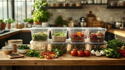 Healthy Meal Prep Delicious and Organized Salads Vegetables and Grains in Clear Containers