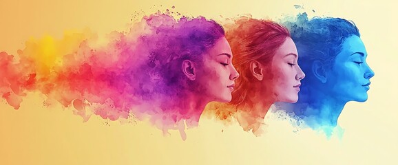 Obraz premium Colorful Womens Profiles in Watercolor.