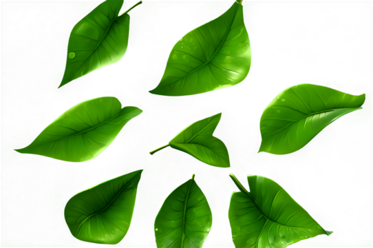 Twig with spring green leaves isolated on white or transparent background