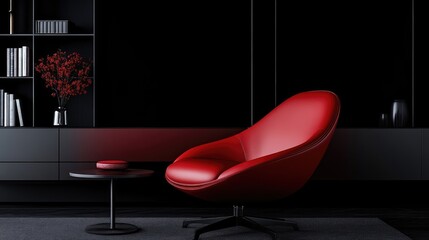 Modern red armchair in dark room