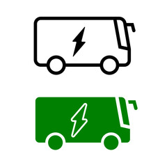 Monochrome and fill electric bus station icon symbol, EV Green hybrid vehicles charging point logotype, Eco friendly vehicle concept, Vector illustration