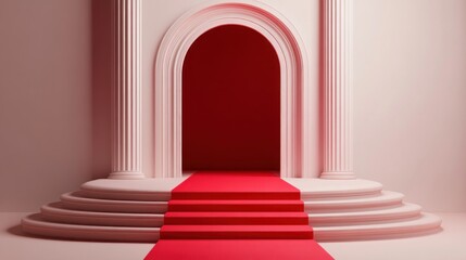 A podium with a royal red carpet leading up to it.
