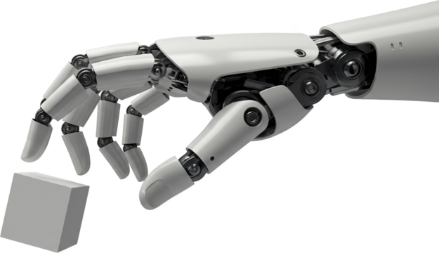 Advanced Robotic Hand Picking Up a Cube Futuristic Technology and Automation Concept