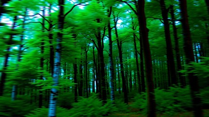 Naklejka premium Digital Glitch Art of a Distorted Forest in Photorealistic Style with Deep Greens and Blues