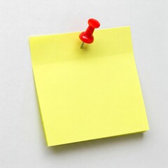 Blank Yellow Sticky Note with Red Push Pin on White Background