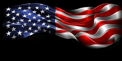 A digitally rendered waving flag with stars and stripes design