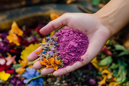 Hand Holding Eco-friendly Holi Powders Made from Natural Ingredients