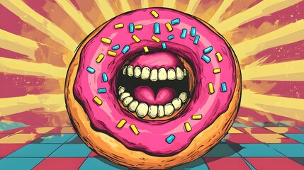 Donut Worry Be Happy Colored Vector Illustration for Design Projects
