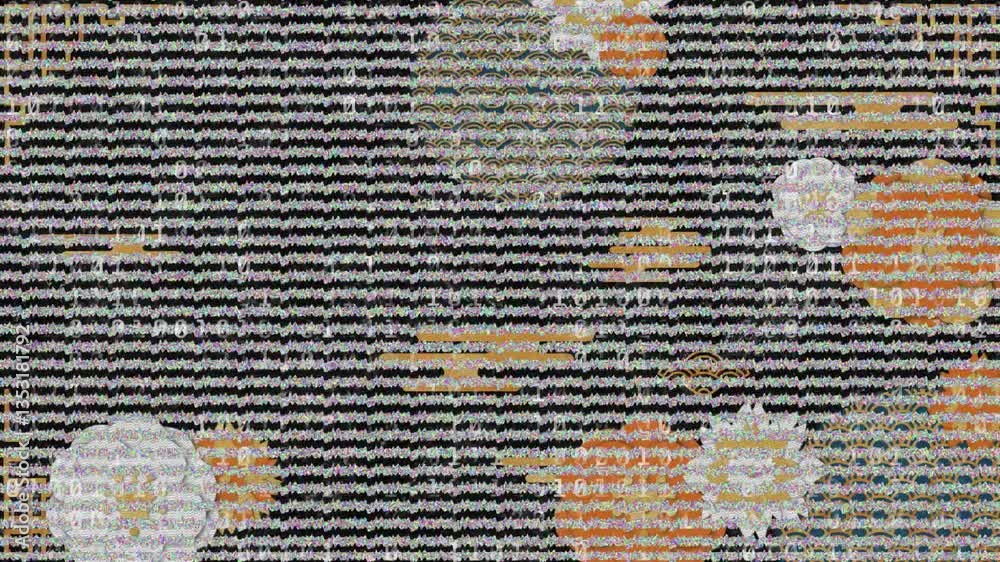 Aufkleber binary code animation overlaying colorful circular patterns in abstract digital design