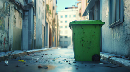 Obraz premium trash bins on city streets, green, and recycling