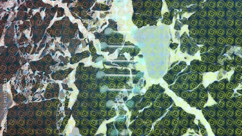 Poster geometric shapes creating abstract animation pattern on complex organic background