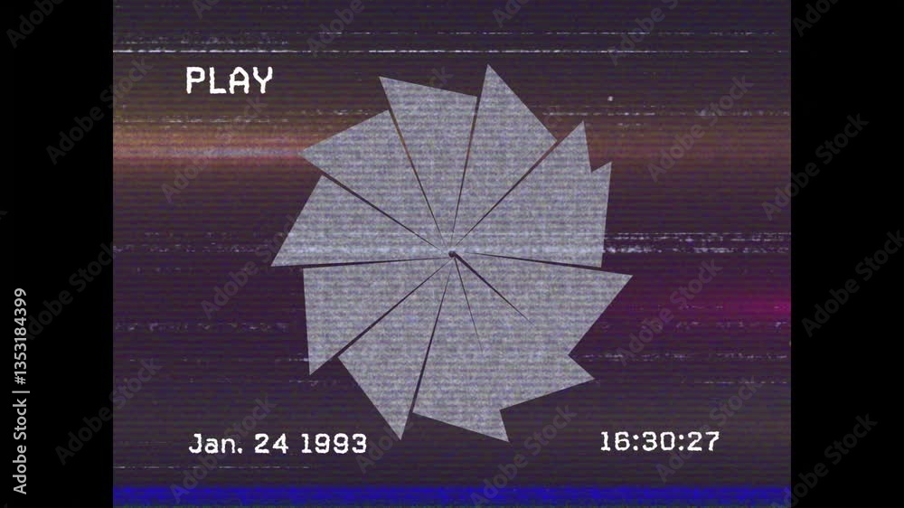 Poster animation of vhs tape effect with star shape and date overlay on static background