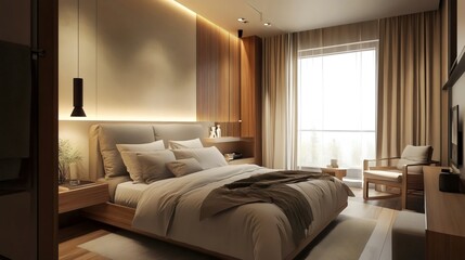 Fototapeta premium Luxurious Interior Design of a Penthouse Bedroom 