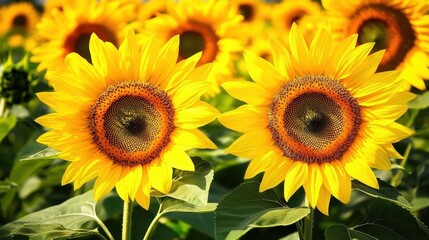 Obraz premium Golden Hour Sunflower Duo in Field of Sunshine.