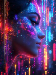 Digital Woman Face Profile.