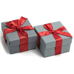 Obraz premium Two Gray Gift Boxes with Red Ribbons