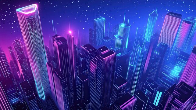 Neon Cityscape Futuristic Metropolis at Night. (1)