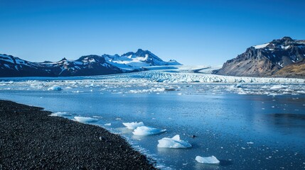 A breathtaking view of ice-covered mountains under a clear blue sky."