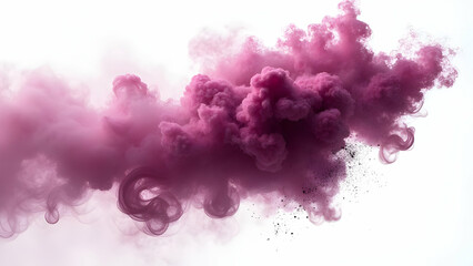 Fototapeta premium Luxurious Smoke Plume of Deep Plum Face Powder Rising Dramatically on Pure White Background