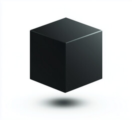 Fototapeta premium 3D Rendered Black Cube Floating with Shadow on White Background