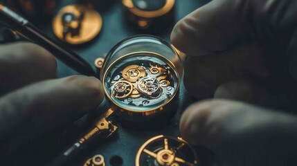 Watchmaker Repairing Intricate Timepiece Mechanism CloseUp.