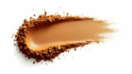 Luxurious Golden Bronzer Powder Stroke with Glistening Metallic Shimmer Particles on White