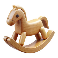 A charming wooden rocking horse, a timeless childhood classic, ready for imaginative play, showcasing smooth curves and a warm honey-toned finish.