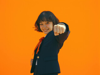 女性, 女の子, 高校生, 中学生, 女子高校生, 女子中学生, ブレザー, ジャケット, ガッツポーズ, ファイティングポーズ, 勝負, 挑戦, 力, Female, girl, high school, junior high school, high school girl, junior high school girl, blazer, jacket, gut pose, fightin