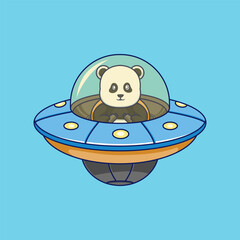 Cute cartoon Panda in UFO