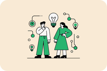 Two People Discussing Ideas, Lightbulbs, Innovation, Collaboration